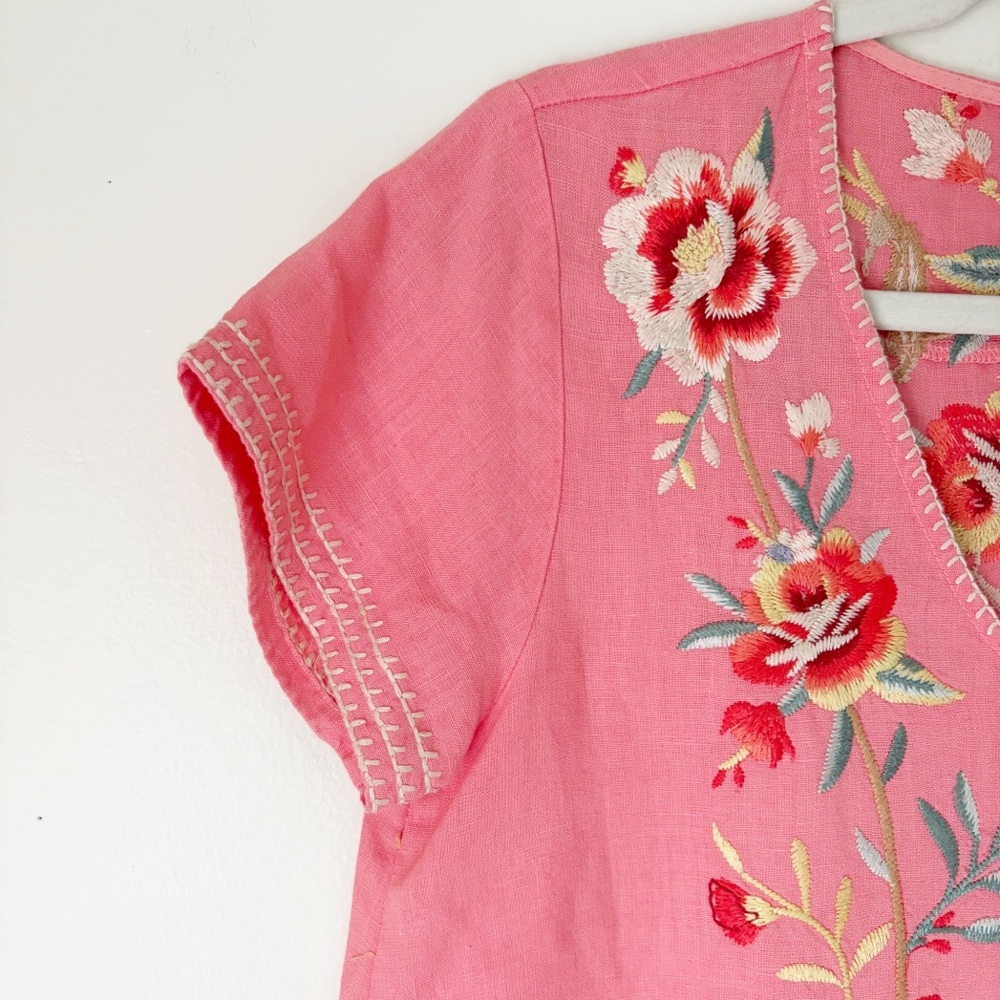 Johnny Was Pink Embroidered V-Neck Tunic Top - Picture 4 of 10